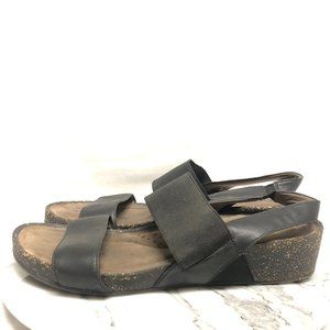 Natural Soul, black elastic slingback cork wedge sandal, womens size 8.5